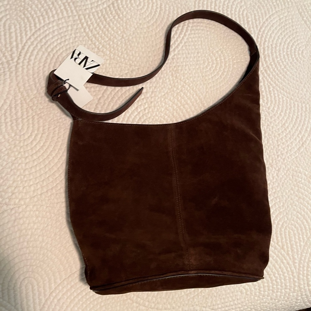 Zara Suede Asymmetric Bucket Bag